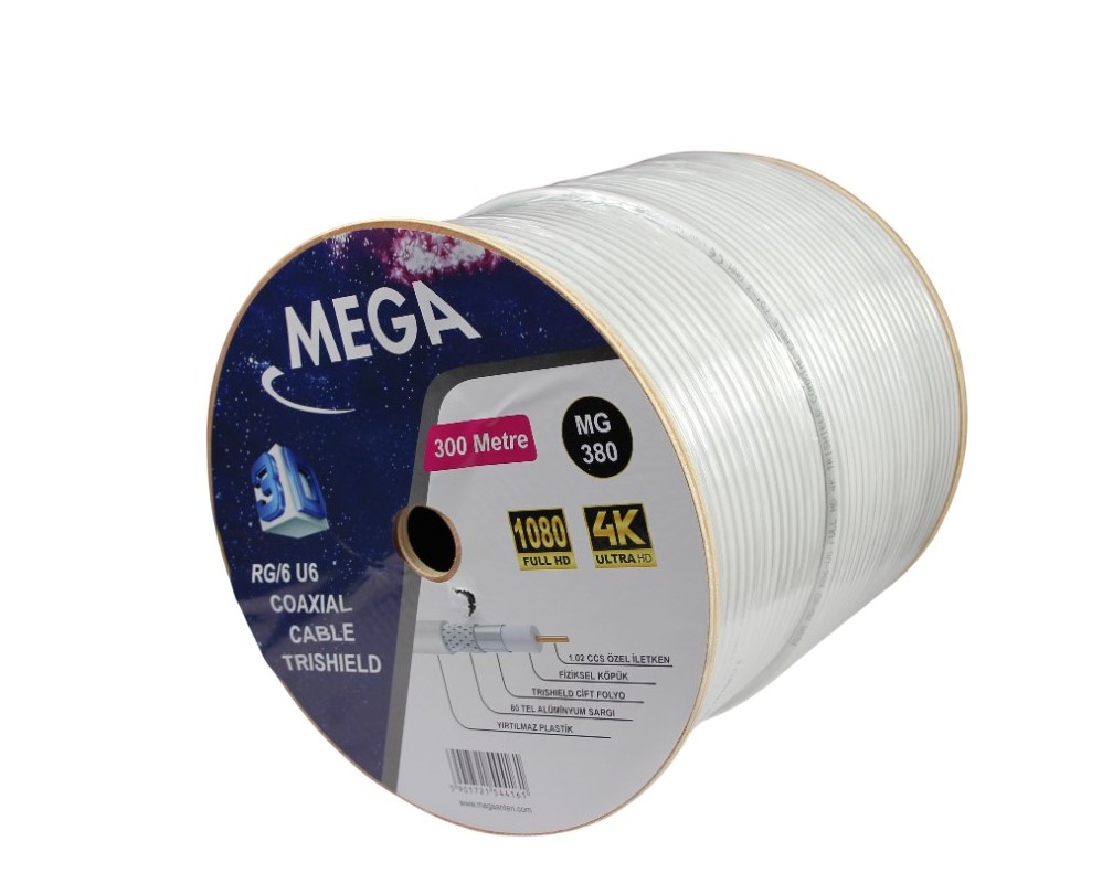 RG6 U6 80 TEL 300 MT BEYAZ MG-380 TRISHIELD MEGA