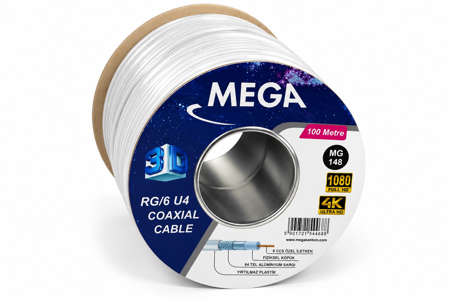 RG6 U4 48 TEL 100 MT BEYAZ MG-148 MEGA