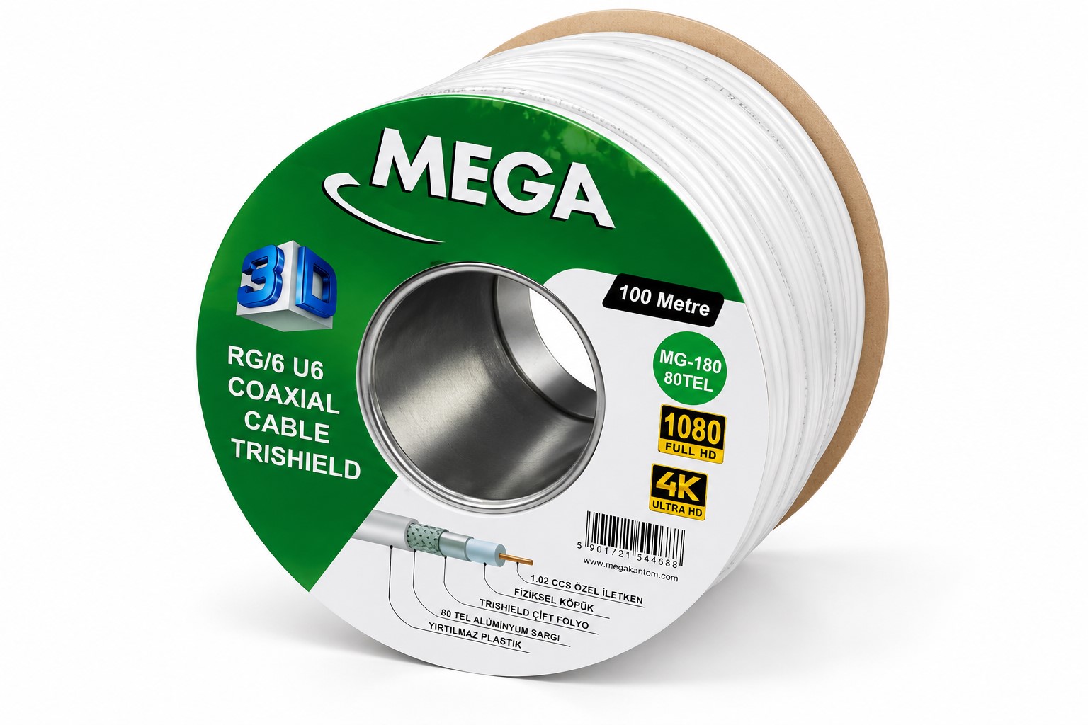 RG6 U6 80 TEL 100 MT BEYAZ MG-180 TRISHIELD MEGA