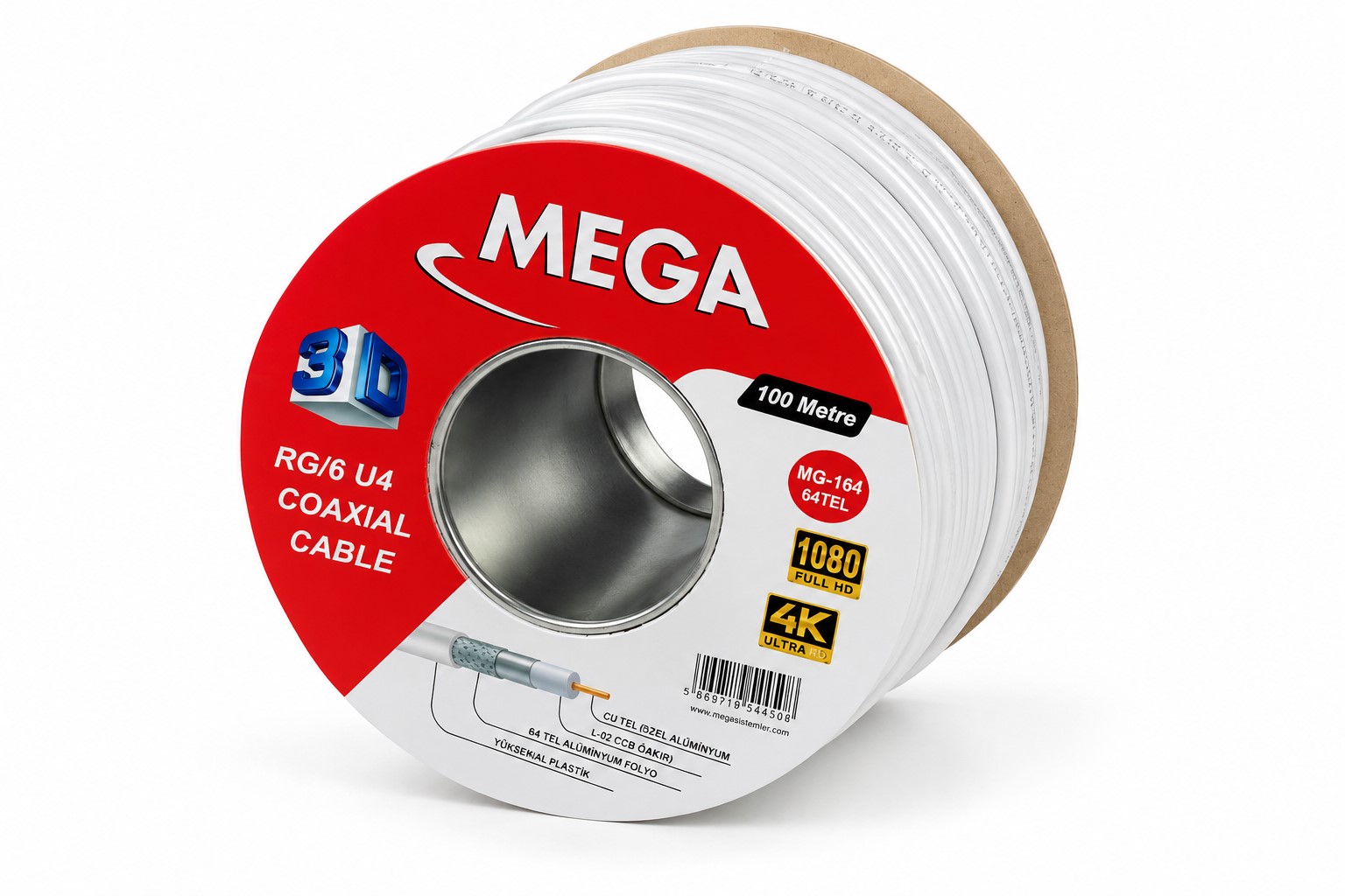 RG6 U4 64 TEL 100 MT BEYAZ MG-164 MEGA
