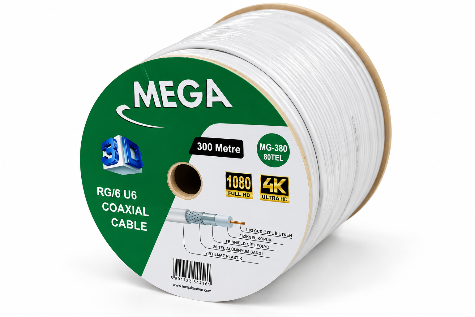 RG6 U6 80 TEL 300 MT BEYAZ MG-380 TRISHIELD MEGA