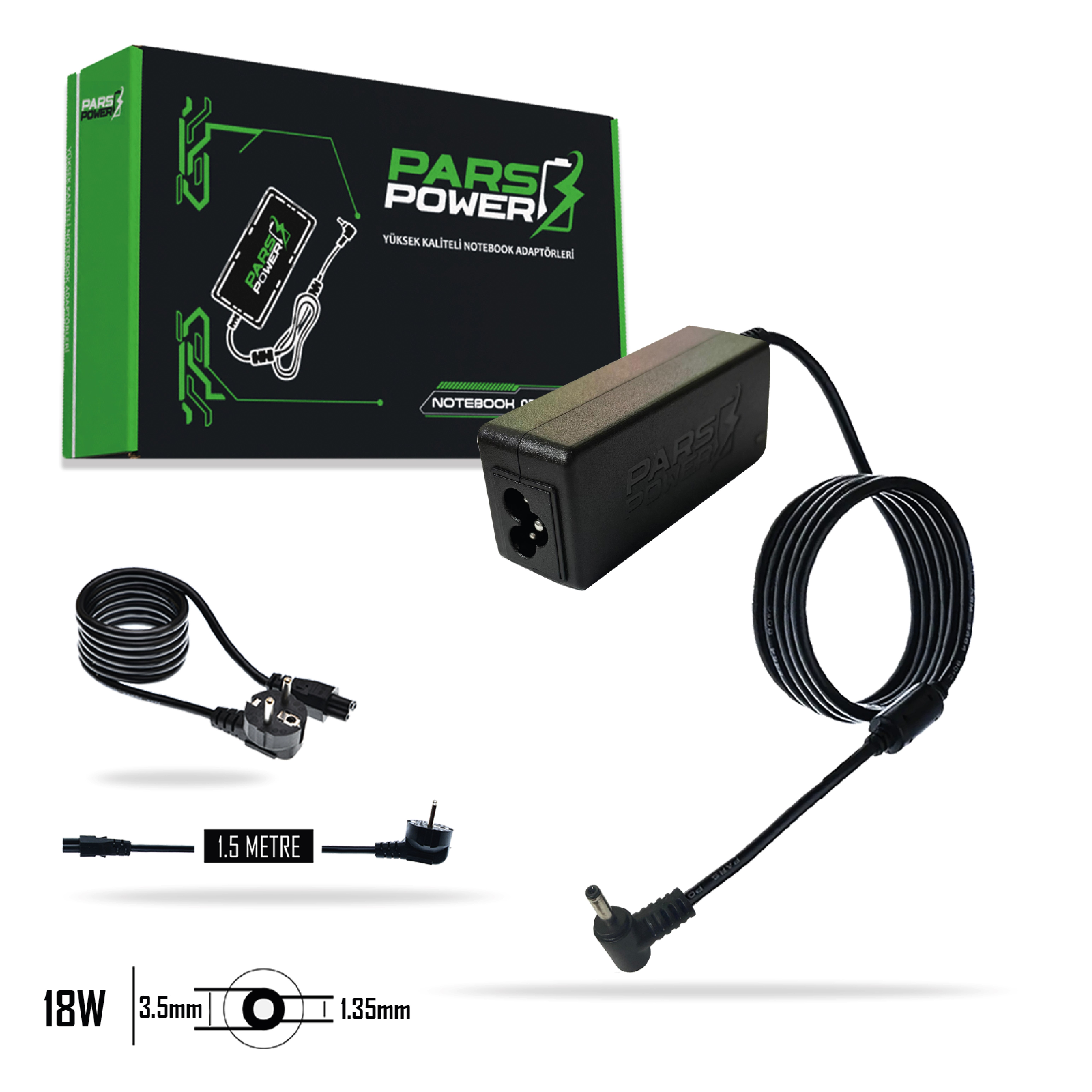PRS-052 PARS POWER 18W 12V 1.5A (3.5*1.35mm) NOTEBOOK ADAPTÖR